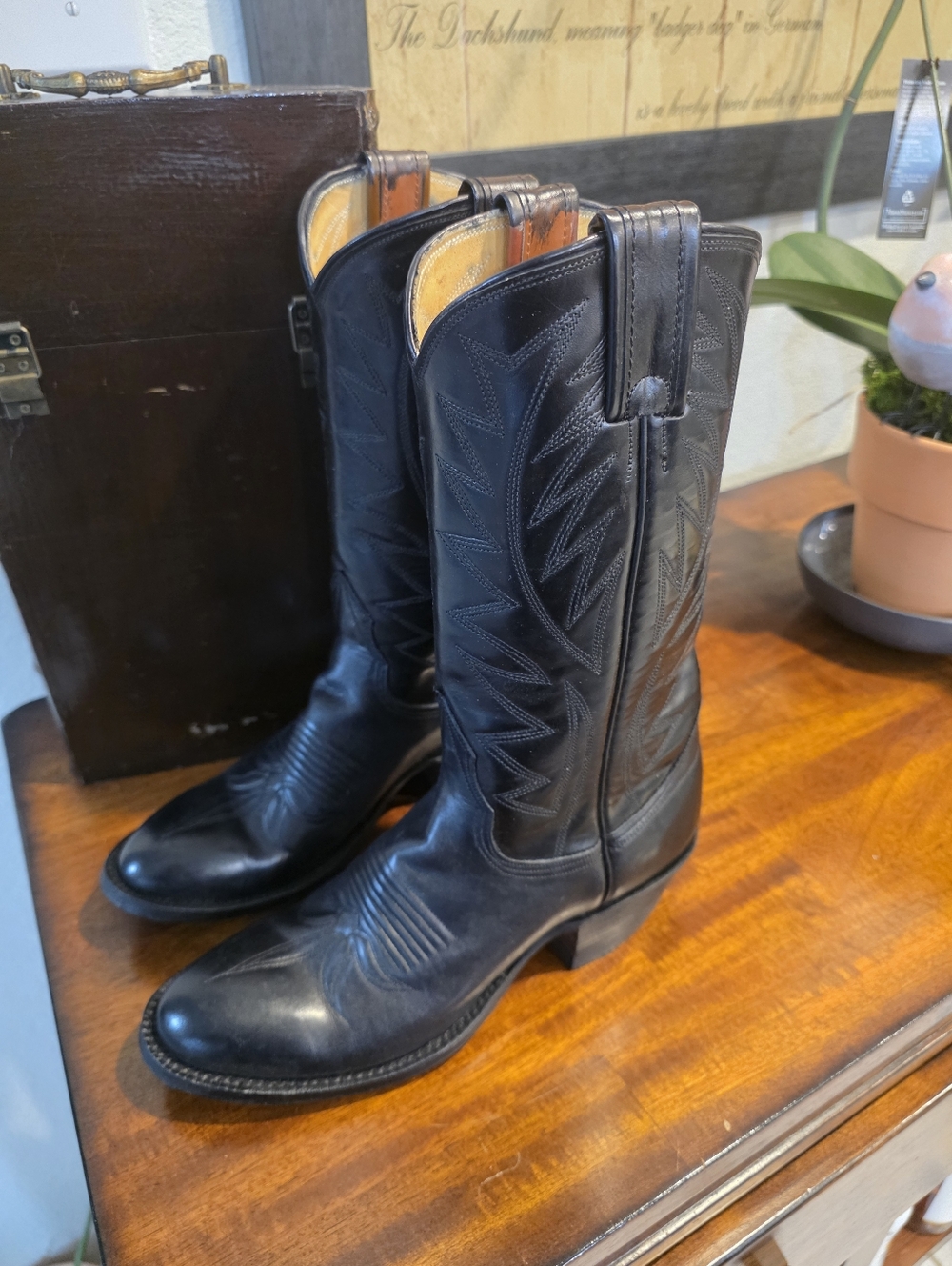 Nocona‎ Vintage Black Leather Western Cowboy Boots with Classic Stitching 7